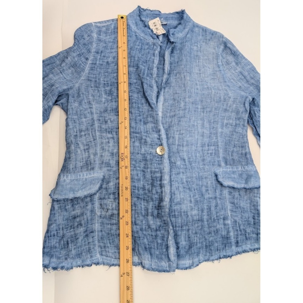 MEO MELI 100% Linen Jacket Blazer Womens S/M Blue Coastal Minimalist Lagenlook - Picture 13 of 16
